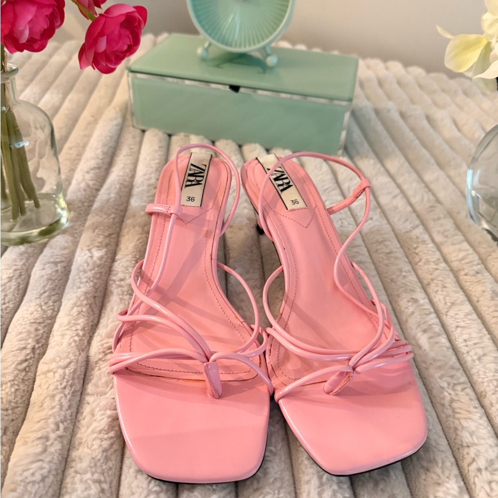 Zara Pink Minimalist Sandals with Square Toe